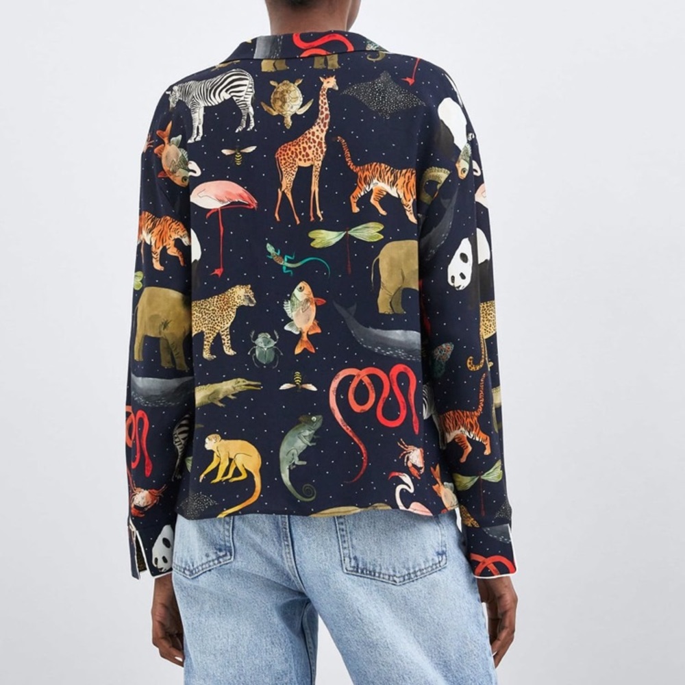 Zara animal kingdom button-down blouse
